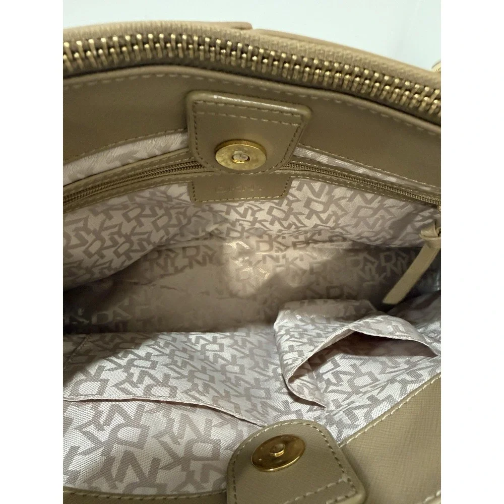 Dkny Robinson Double Zip Beige Saffiano Leather Tote